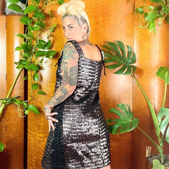 RUSSELL OF CALIFORNIA 60’s 60s Vintage Sequined Mini Shift Mod Cocktail Dress M - Picture 7 of 12